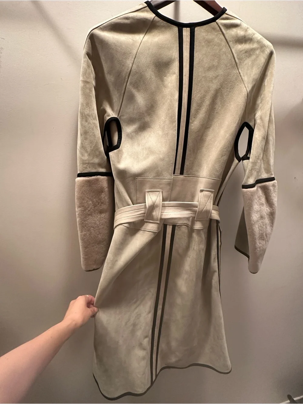Bottega Veneta Cream Suede Trench Coat with Dark Trim